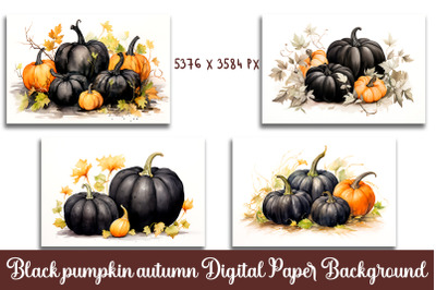 Watercolor Black pumpkin Autumn Landscape background