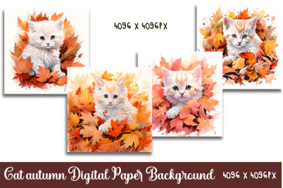 Watercolor Cat Autumn Landscape background
