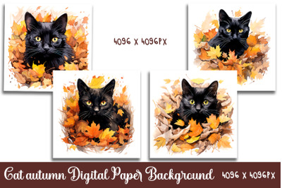 Watercolor Cat Autumn Landscape background