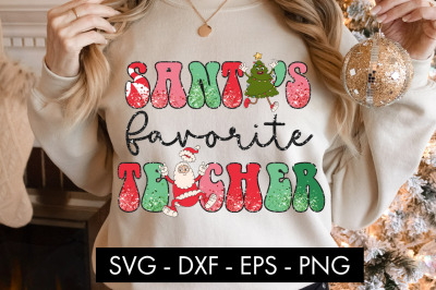 Santa&amp;&23;039;s Favorite Teacher PNG Christmas Sublimation