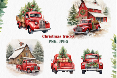 Christmas red truck clipart PNG