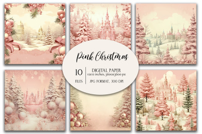 Pink Christmas Digital Paper, Christmas Backgrounds