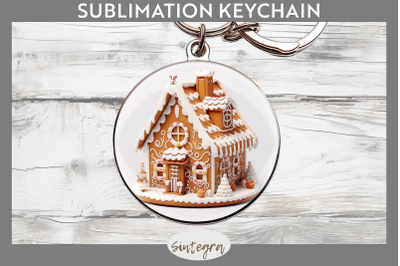 Christmas Gingerbread House PNG Round Keychain Sublimation