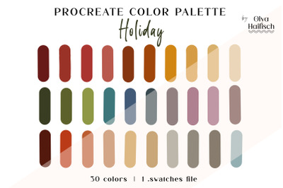 Christmas Procreate Palette. Bright Holiday Color Swatches
