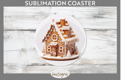 Christmas Gingerbread House PNG Round Coaster Sublimation