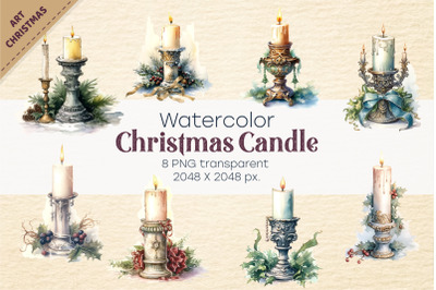 Watercolor Christmas candles. PNG, Clipart.