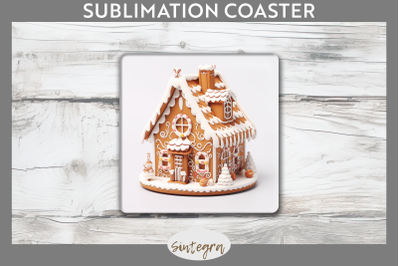 Christmas Gingerbread House PNG Square Coaster Sublimation