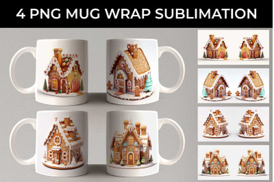 Christmas Gingerbread House PNG Mug Wrap Sublimation Bundle
