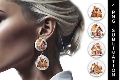 Christmas Gingerbread House PNG Round Earrings Sublimation Bundle