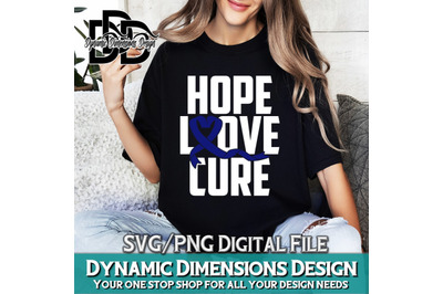 Hope Love Cure, Blue Ribbon Svg, Files for Cricut, Cancer Ribbon Svg,