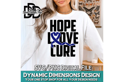 Hope Love Cure, Blue Ribbon Svg, Files for Cricut, Cancer Ribbon Svg,