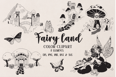 Fairy Land Cartography Black Silhouettes, Boho Fairy SVG Bundle, Boho