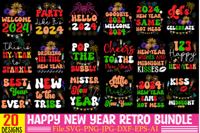 Happy New Year Retro Bundle,Happy New Year 2024 Png , Disco Ball New Y