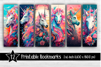 Unicorns Bookmarks Printable 2x6 inch