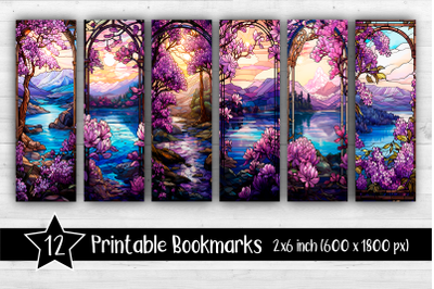 Lilac stained glass Bookmarks Printable 2x6 inch