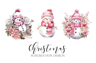 Pink Snowman Christmas Sublimation PNG Graphic