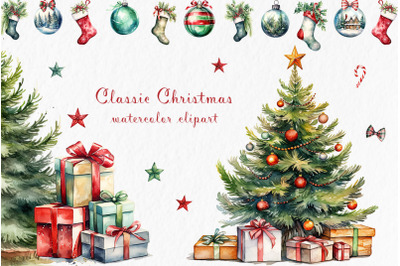 Classic Christmas watercolor clipart