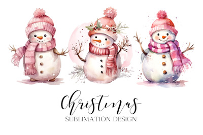 Pink Snowman Christmas Sublimation PNG Graphic