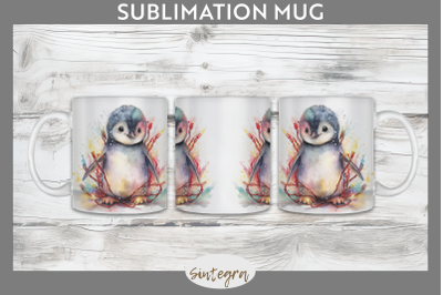 Christmas Penguin Animal entangled in lights Mug Wrap Sublimation