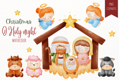 O Holy night Nativity Scene Joseph Mary and Baby Jesus in the Crib