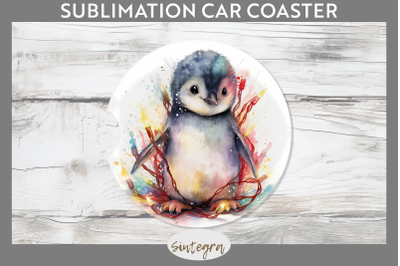 Christmas Penguin Animal entangled in lights Car Coaster Sublimation