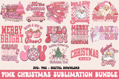 Retro Pink Christmas Sublimation Bundle PNG