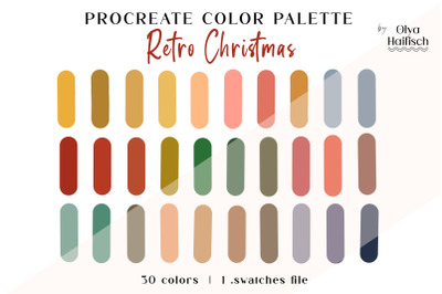Retro Christmas Procreate Palette. Vintage Color Swatches