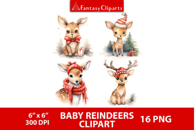 Christmas Baby Reindeers Clipart | Winter Clip Art PNG Files