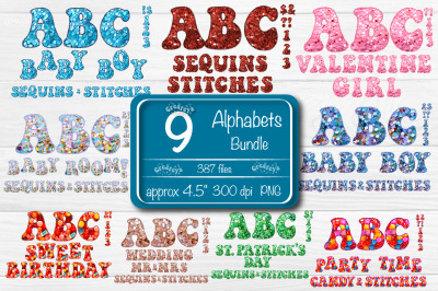 Alphabet PNG Bundle Letters Numbers Symbols Glitter Embroidery Stitche