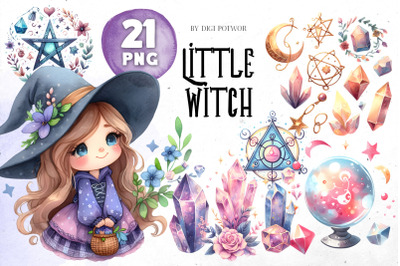 Little Witch Watercolor Bundle | PNG cliparts
