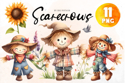 Watercolor scarecrows Bundle | PNG cliparts
