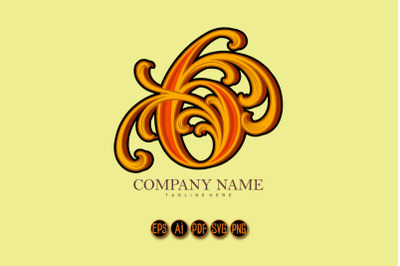 Elegant lettering number 6 monogram logo