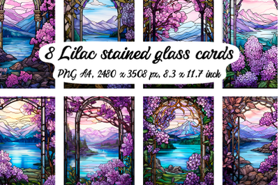 8 Lilac stained glass posters\cards