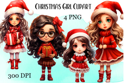 Christmas Girl Clipart, Chibi Girl PNG Sublimation