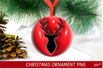 3D Inflated Puff Sublimation. Deer Christmas Ornament PNG