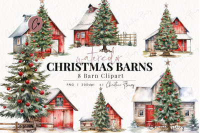 Watercolor Christmas Barn Clipart