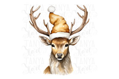 Gold Christmas Deer Sublimation Design - Instant Download