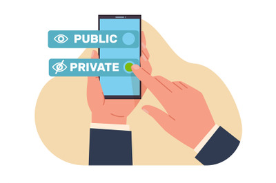 Public or private choice, individual checks private button. Hand hold