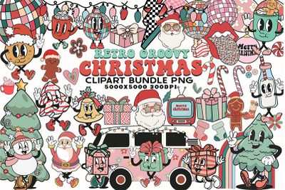 Retro Groovy Christmas Clipart Bundle