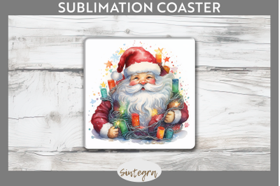 Christmas Santa Claus Entangled in lights Square Coaster Sublimation