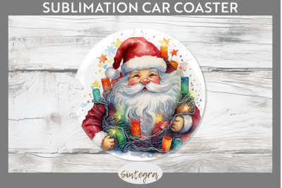 Christmas Santa Claus Entangled in lights Car Coaster Sublimation