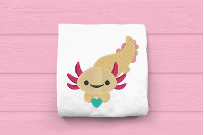 Mini Axolotl with Heart | Embroidery