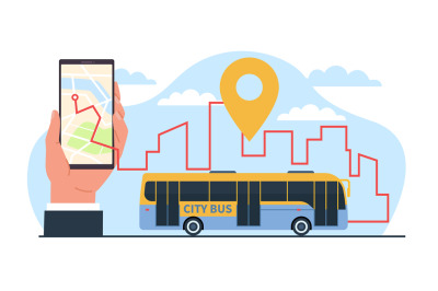 Mobile application on smartphone to track bus routes on city map. Cart