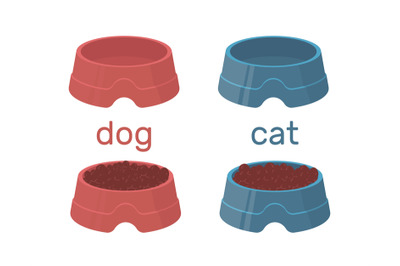 Personalized bowls with and without food for dog and cat. Containers w