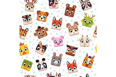 Seamless pattern with animals. Wildlife and domestic square characters