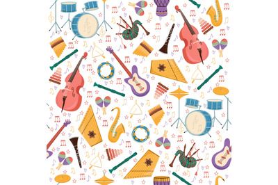 Seamless pattern with musical instruments. Orchestra accessory. Violin