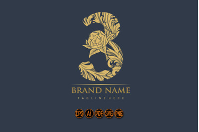 Classic flourish number 3 monogram logo elegance