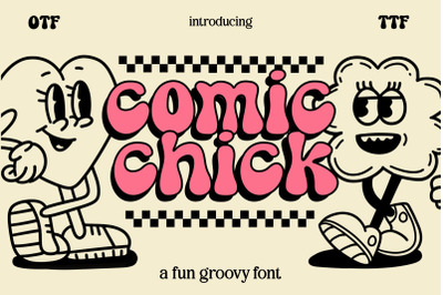 Comic Chick Font, Retro Vintage Typeface, OTF, TTF, SVG Font, Cricut