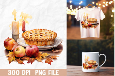 Festive Autumn Pie and Fruits Display