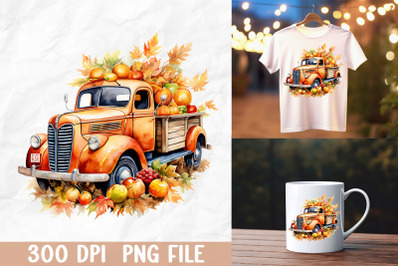 Vintage Autumn Truck with Pumpkins